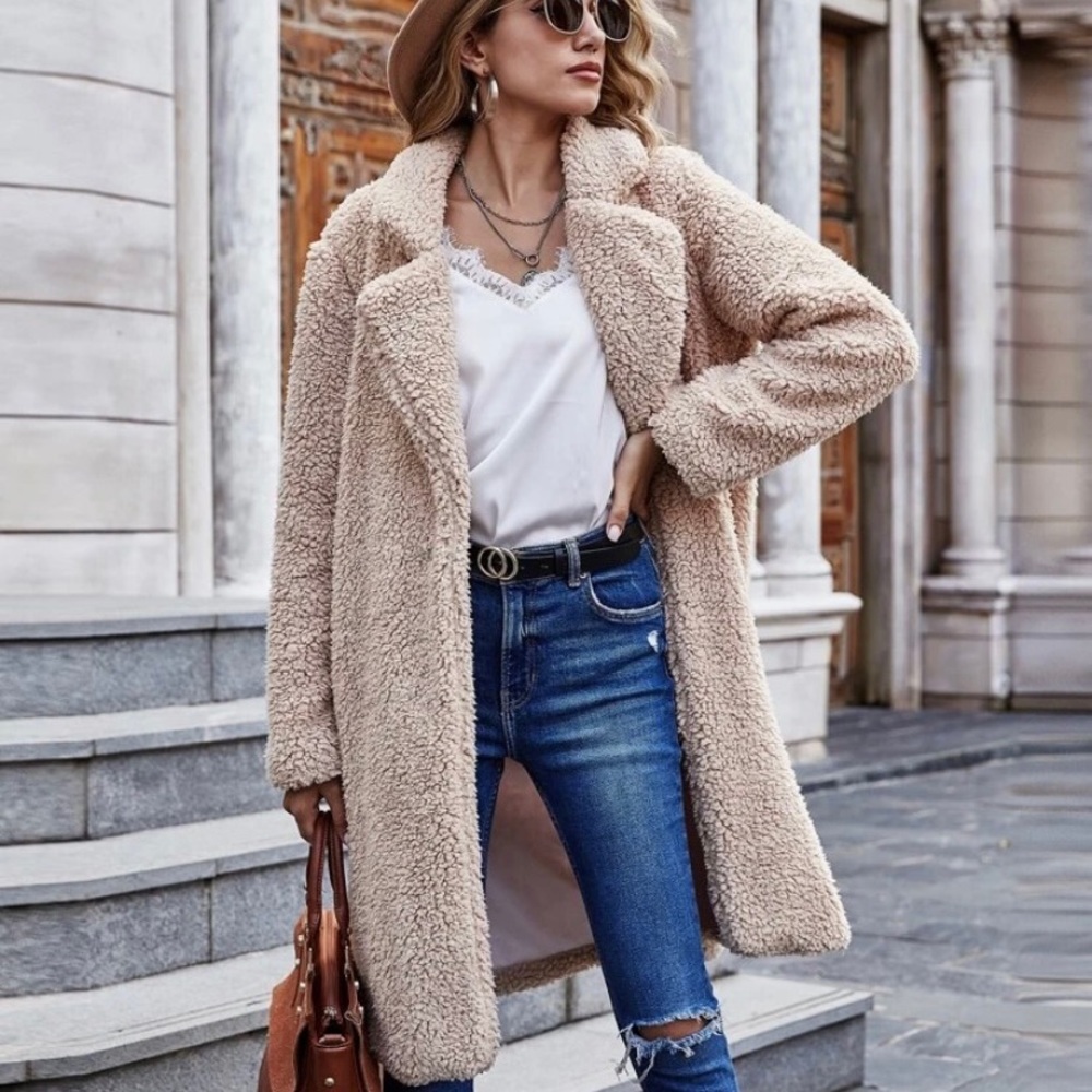 SHEIN Collar Teddy Coat